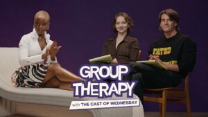 Emma Myers, Joy Sunday & Georgie Farmer Go to ‘Wednesday’ Group Therapy | Cosmopolitan
